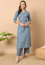 Load image into Gallery viewer, Sky Blue Cotton Kurta Set With Pent
