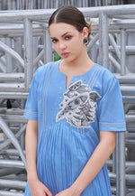 Load image into Gallery viewer, Sky Blue Cotton Long Kurti
