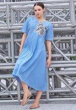 Load image into Gallery viewer, Sky Blue Cotton Long Kurti
