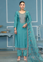 Load image into Gallery viewer, Sky Blue Cotton Pakistani Suit

