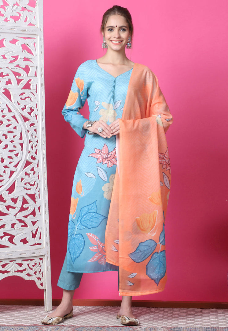 Sky Blue Cotton Pant Style Suit