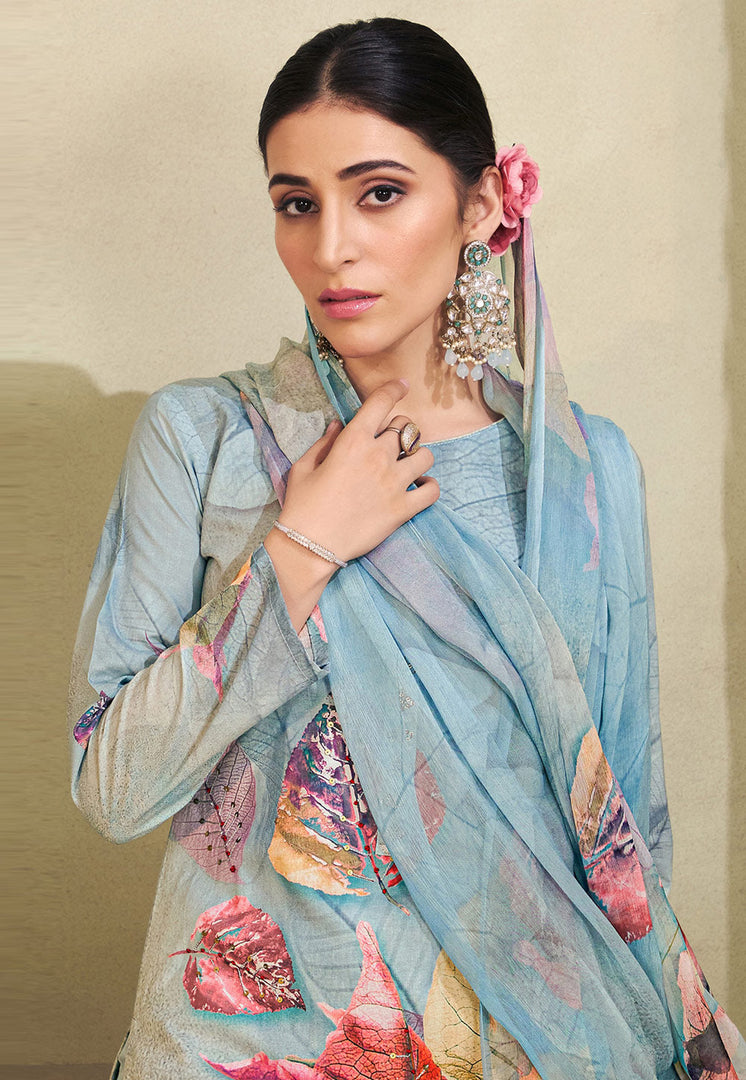 Sky Blue Cotton Pant Style Suit