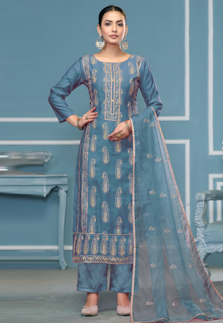 Sky Blue Cotton Pant Style Suit