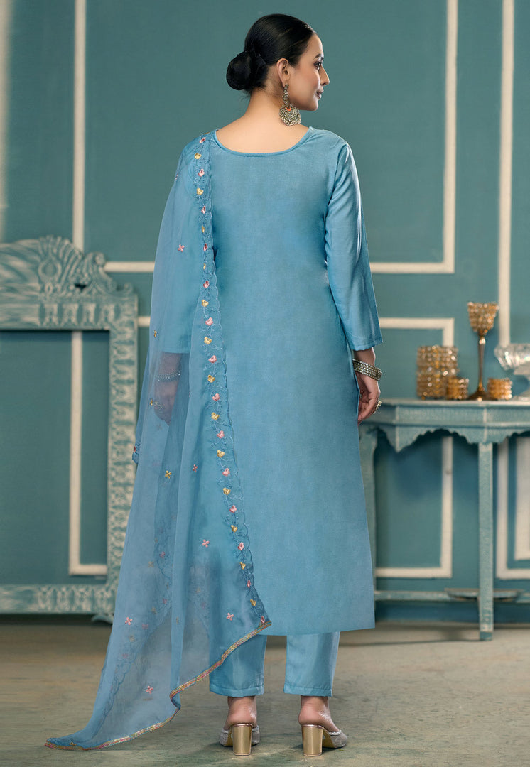 Sky Blue Cotton Pant Style Suit