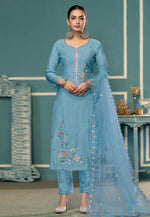 Load image into Gallery viewer, Sky Blue Cotton Pant Style Suit
