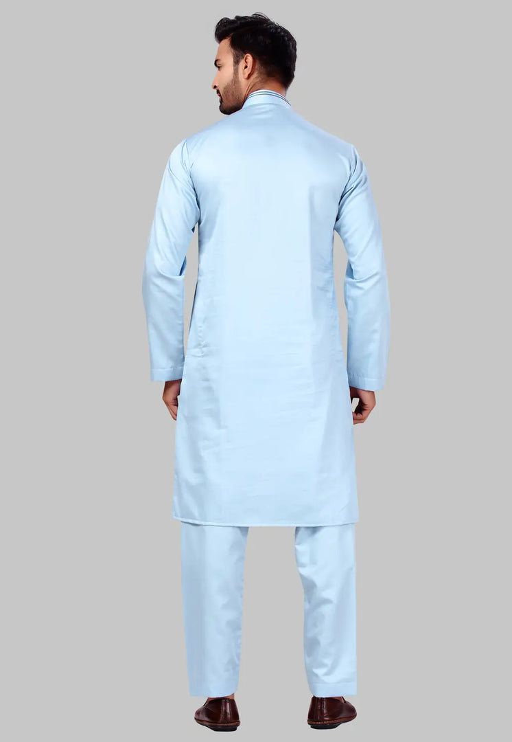 Sky Blue Cotton Pathani Suit