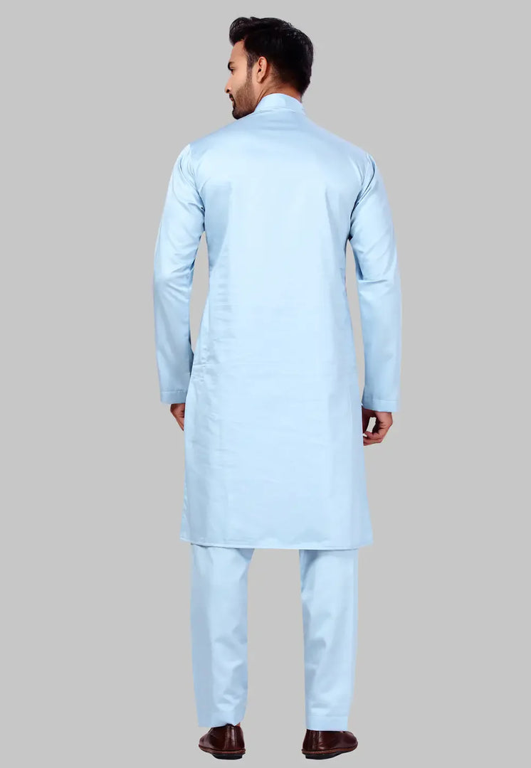 Sky Blue Cotton Pathani Suit