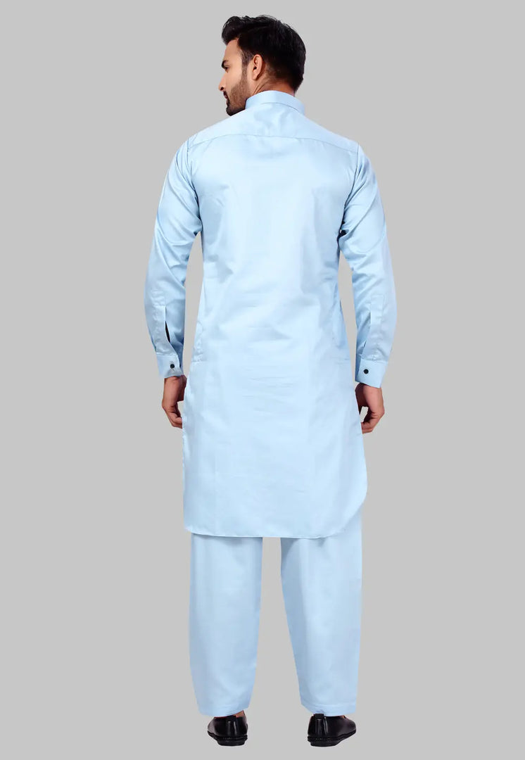 Sky Blue Cotton Pathani Suit