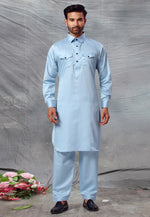Load image into Gallery viewer, Sky Blue Cotton Pathani Suit
