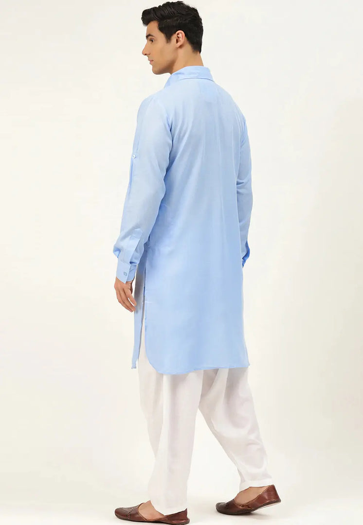 Sky Blue Cotton Pathani Suit