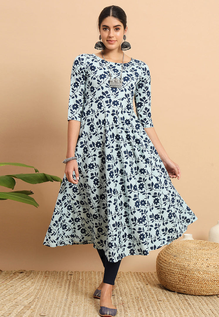 Sky Blue Cotton Printed Tunic