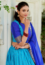 Load image into Gallery viewer, Sky Blue Cotton Readymade Circular Lehenga Choli
