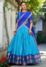 Load image into Gallery viewer, Sky Blue Cotton Readymade Circular Lehenga Choli
