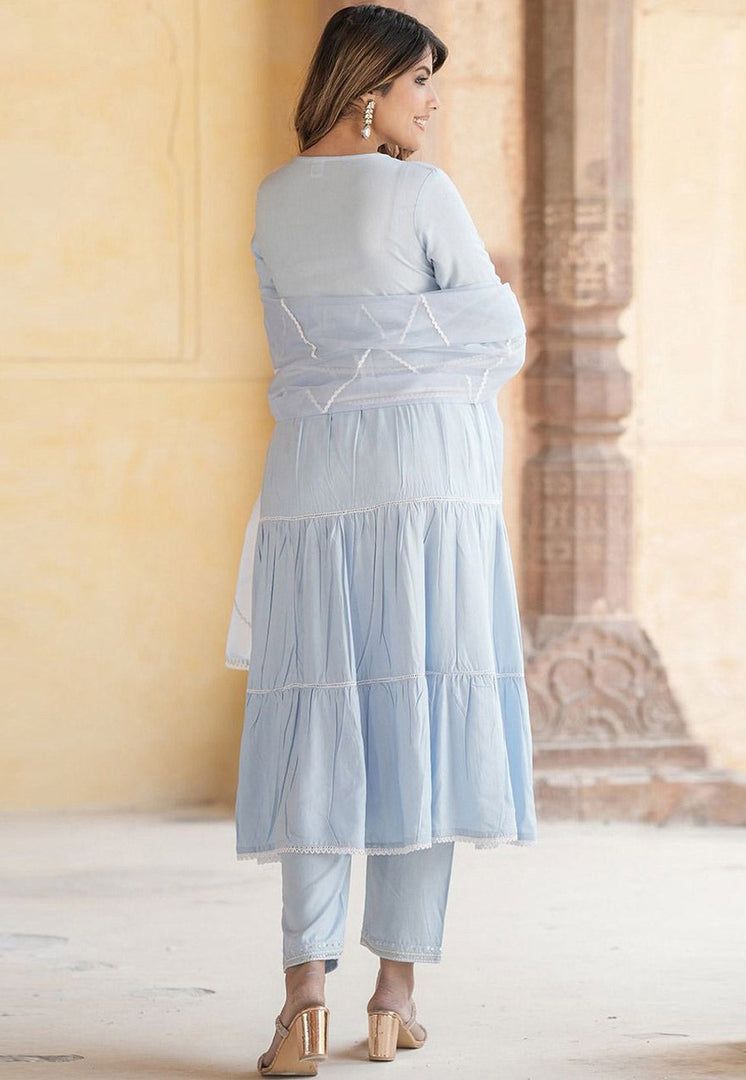 Sky Blue Cotton Readymade Pakistani Suit