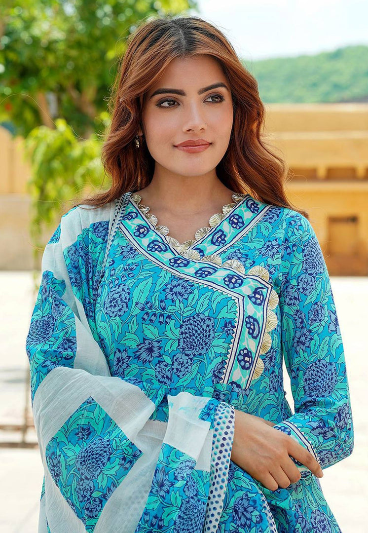 Sky Blue Cotton Readymade Pakistani Suit
