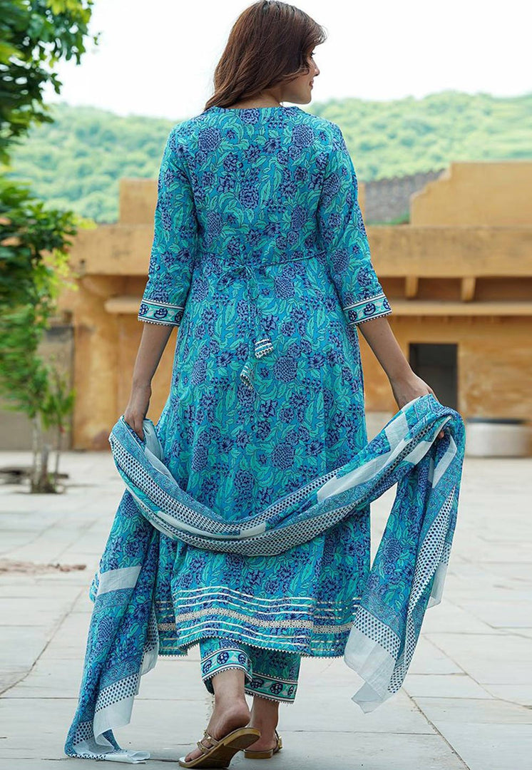 Sky Blue Cotton Readymade Pakistani Suit