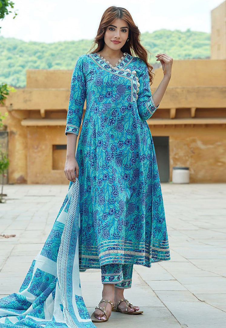 Sky Blue Cotton Readymade Pakistani Suit