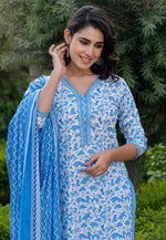 Load image into Gallery viewer, Sky Blue Cotton Readymade Pakistani Suit
