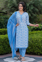 Load image into Gallery viewer, Sky Blue Cotton Readymade Pakistani Suit
