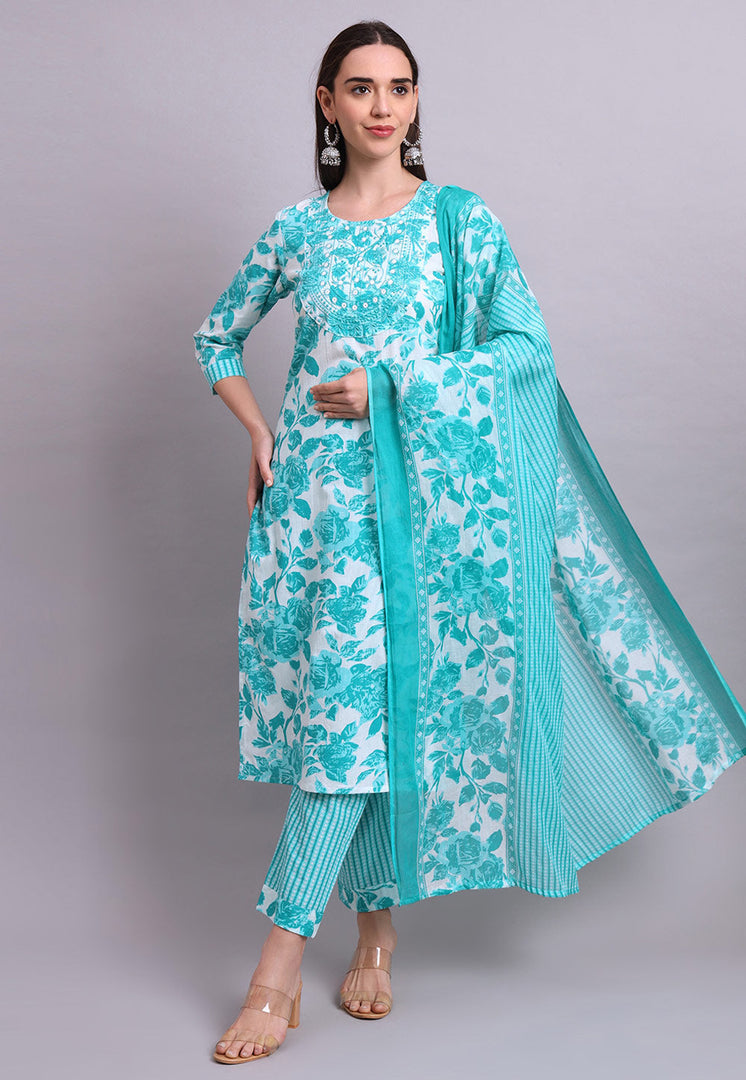 Sky Blue Cotton Readymade Pakistani Suit