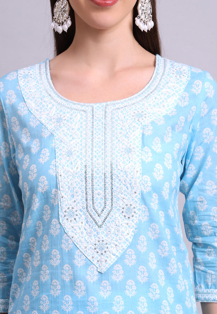 Sky Blue Cotton Readymade Pakistani Suit