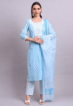Load image into Gallery viewer, Sky Blue Cotton Readymade Pakistani Suit
