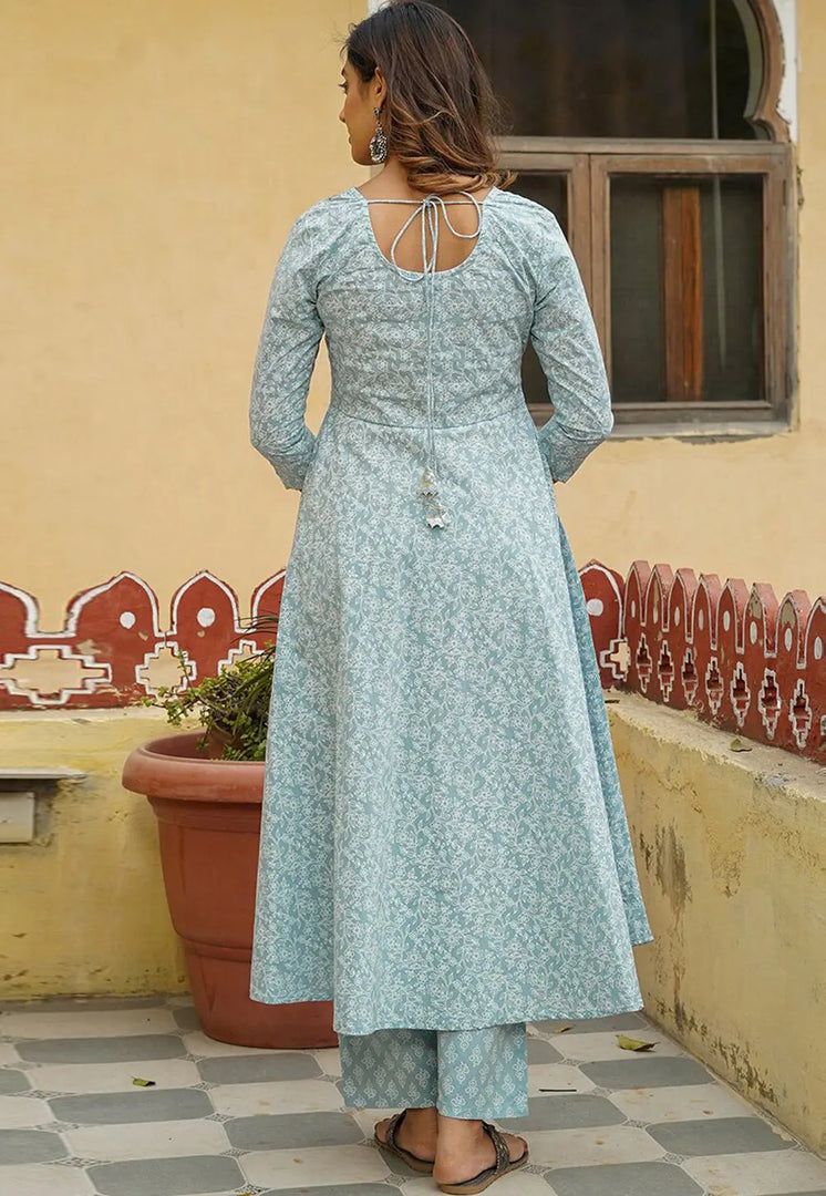 Sky Blue Cotton Readymade Pant Style Suit