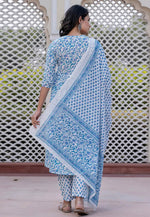Load image into Gallery viewer, Sky Blue Cotton Readymade Pant Style Suit
