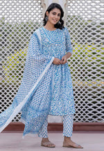 Load image into Gallery viewer, Sky Blue Cotton Readymade Pant Style Suit
