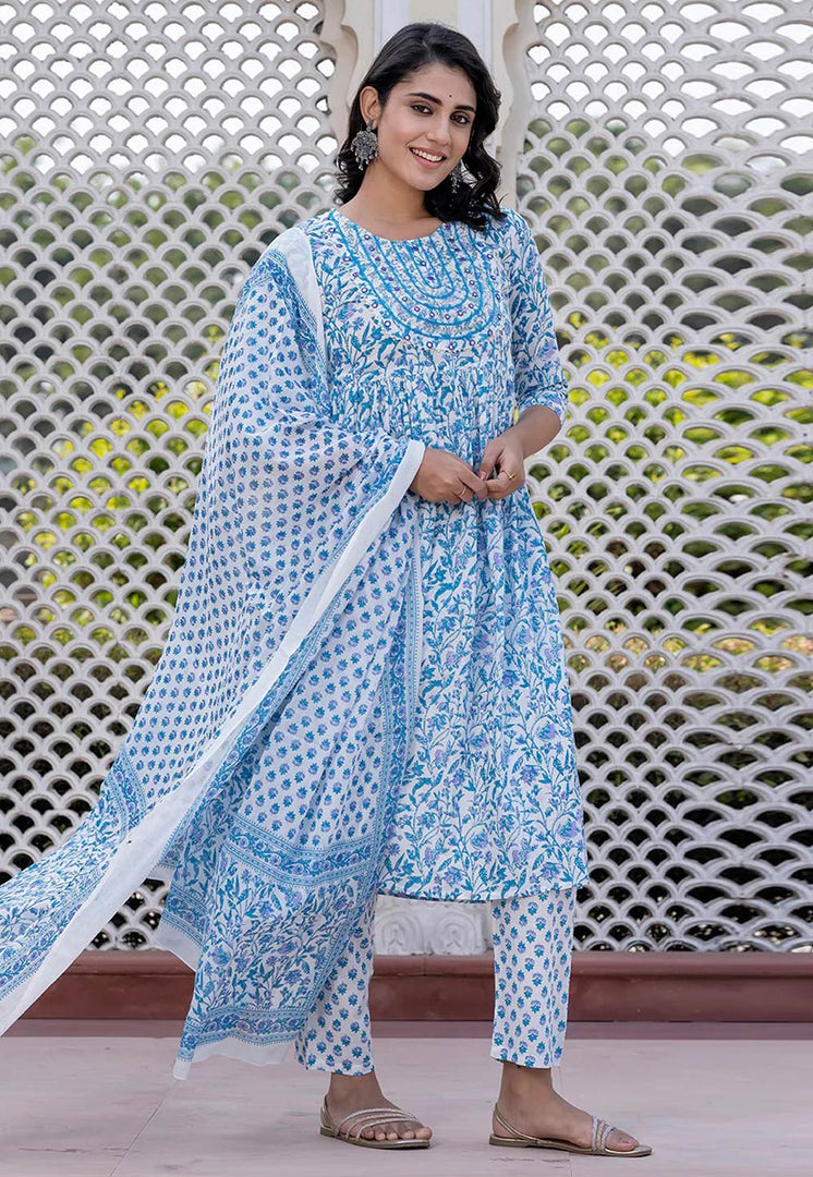Sky Blue Cotton Readymade Pant Style Suit