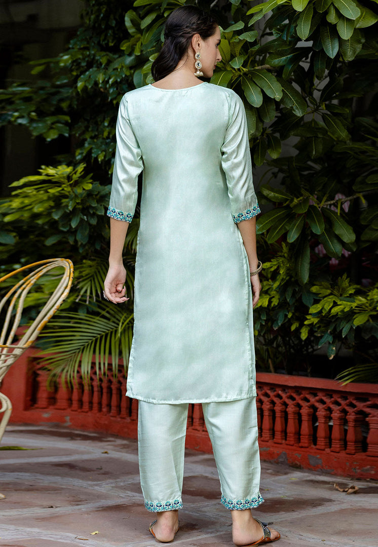 Sky Blue Cotton Silk Readymade Pakistani Suit