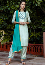 Load image into Gallery viewer, Sky Blue Cotton Silk Readymade Pakistani Suit
