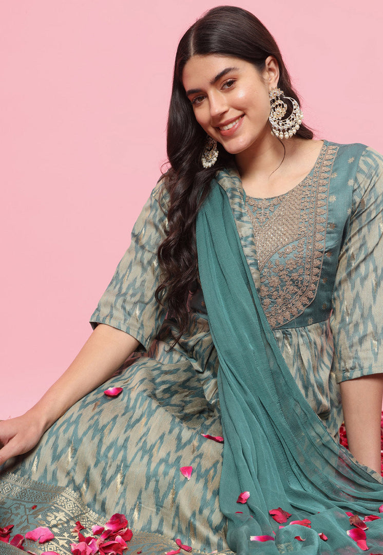 Sky Blue Cotton Silk Readymade Pant Style Suit