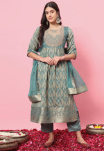Load image into Gallery viewer, Sky Blue Cotton Silk Readymade Pant Style Suit
