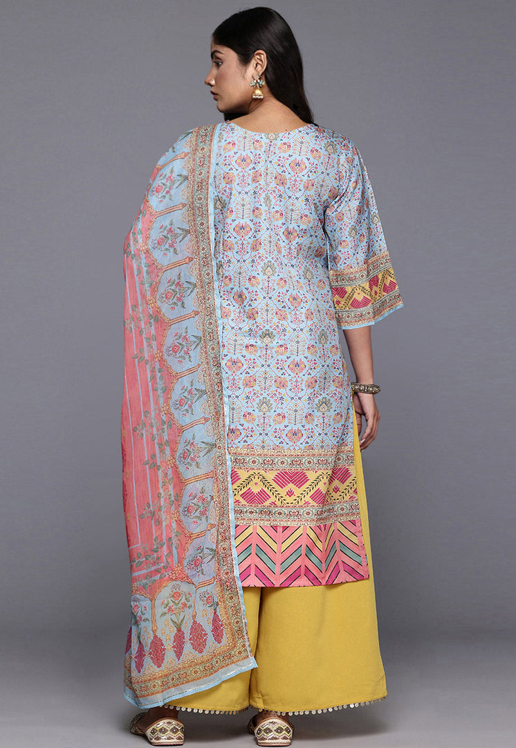 Sky Blue Crepe Readymade Pakistani Suit