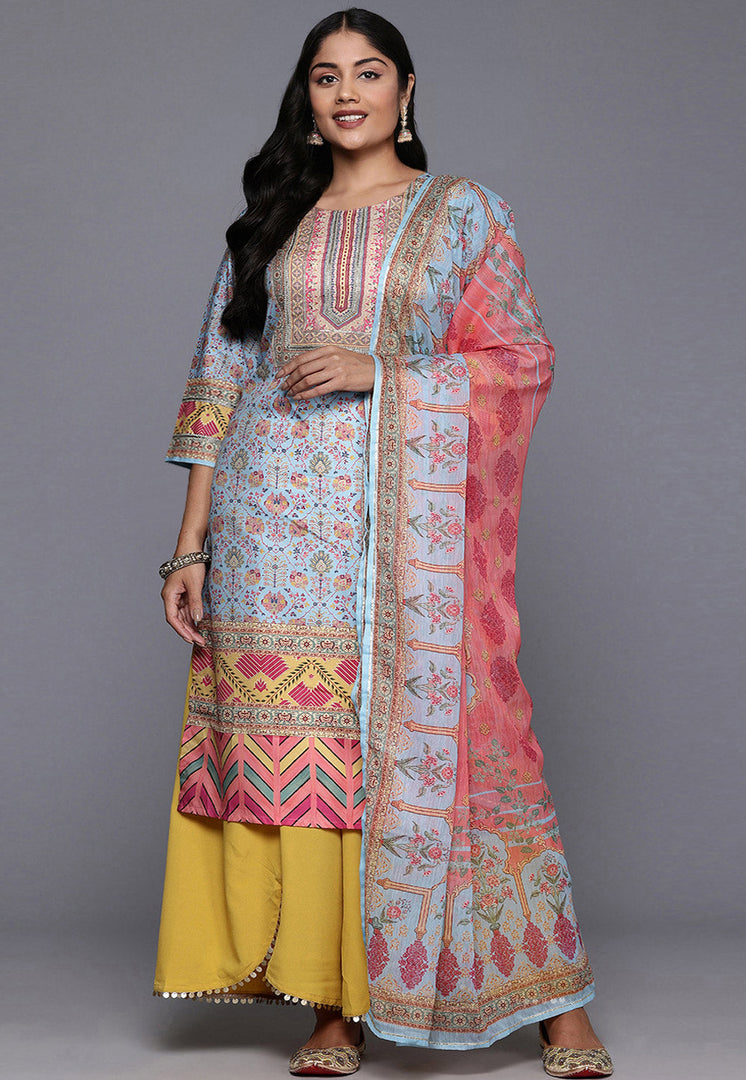 Sky Blue Crepe Readymade Pakistani Suit