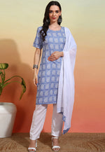 Load image into Gallery viewer, Sky Blue Crepe Readymade Pant Style Suit

