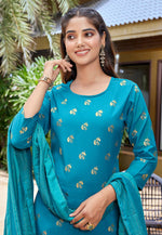 Load image into Gallery viewer, Sky Blue Crepe Readymade Pant Style Suit
