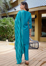Load image into Gallery viewer, Sky Blue Crepe Readymade Pant Style Suit
