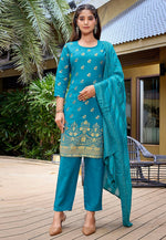 Load image into Gallery viewer, Sky Blue Crepe Readymade Pant Style Suit
