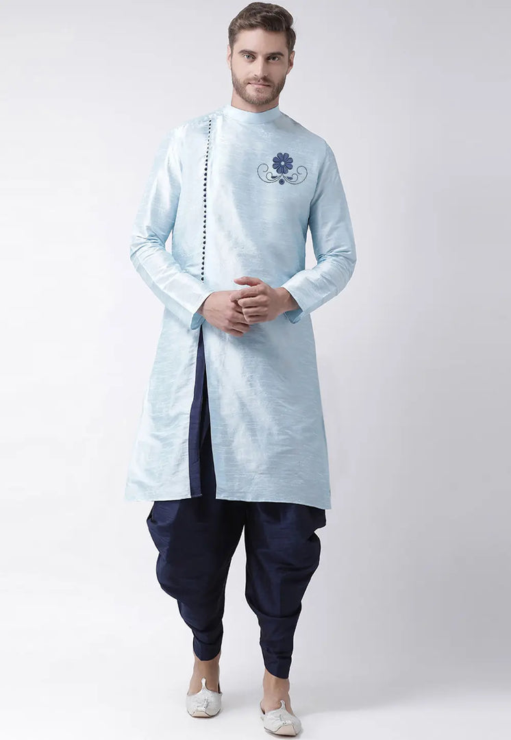 Sky Blue Dupion Silk Dhoti Kurta