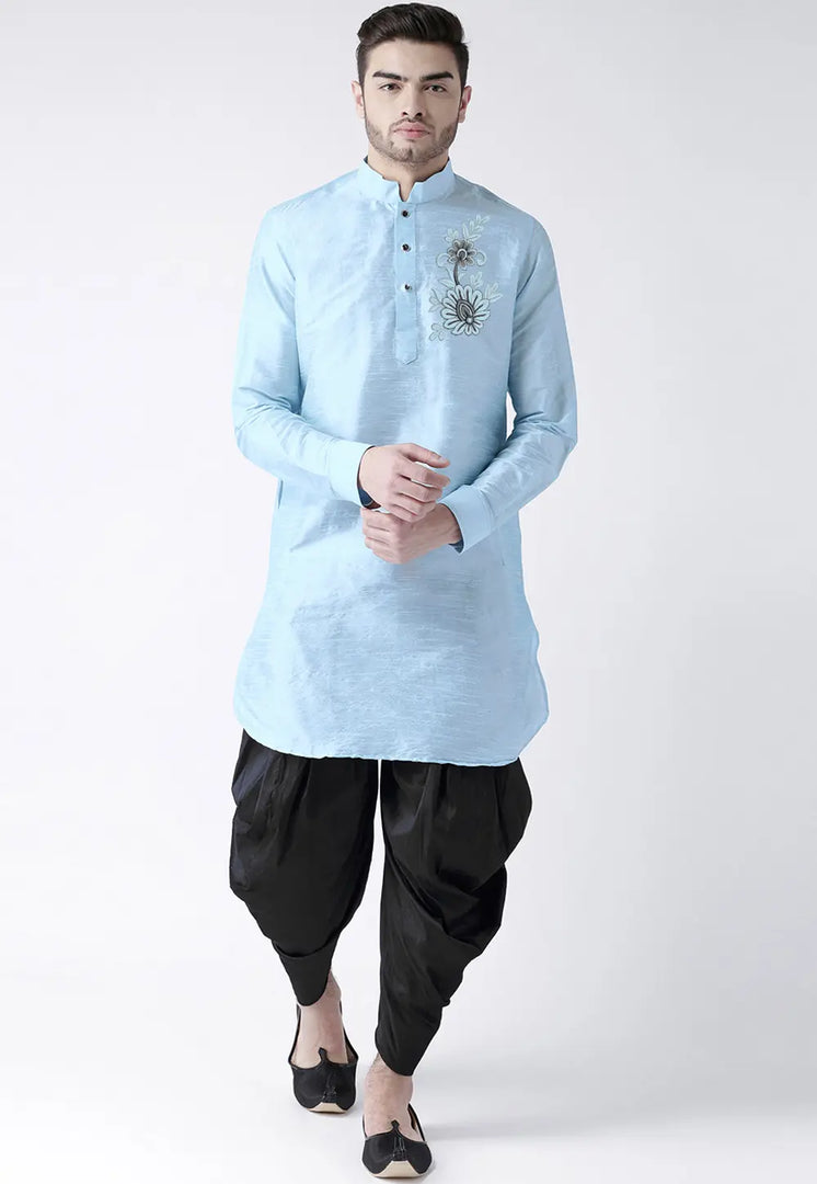 Sky Blue Dupion Silk Dhoti Kurta