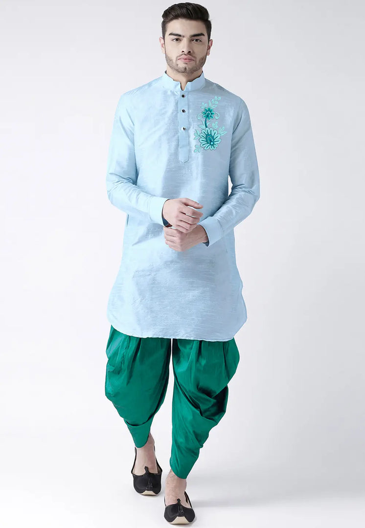Sky Blue Dupion Silk Dhoti Kurta