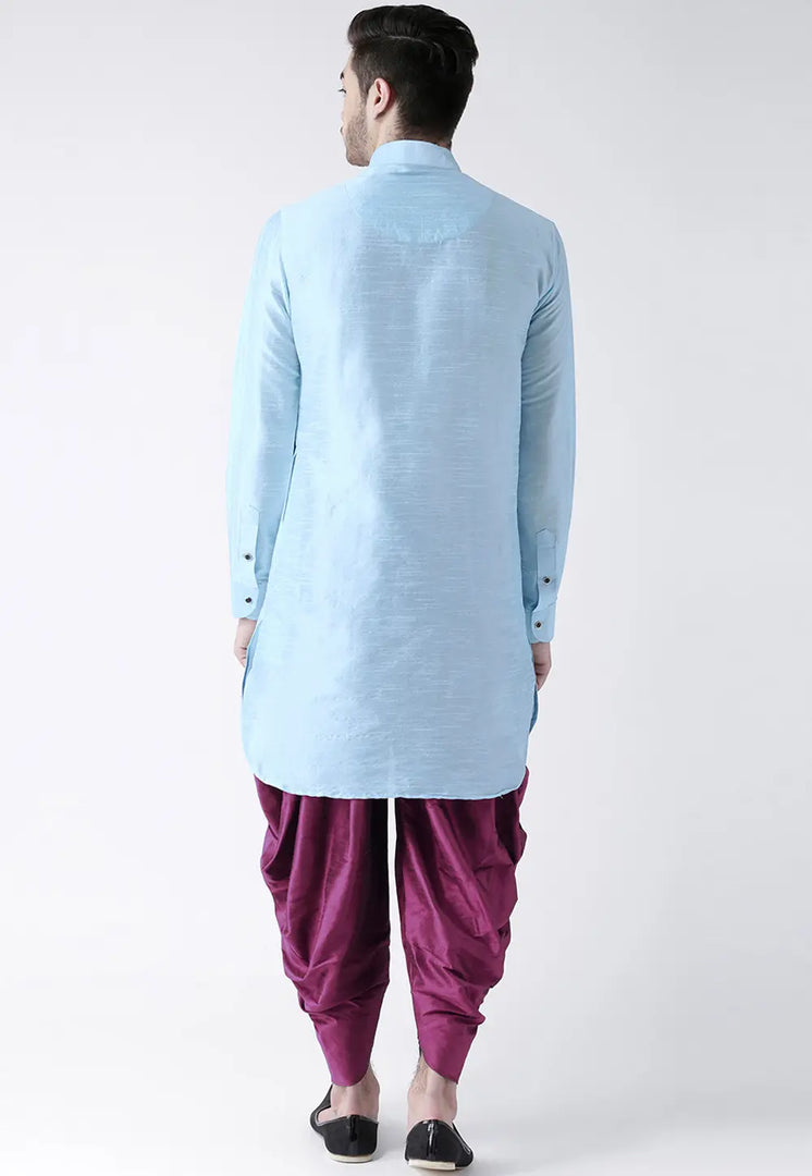 Sky Blue Dupion Silk Dhoti Kurta