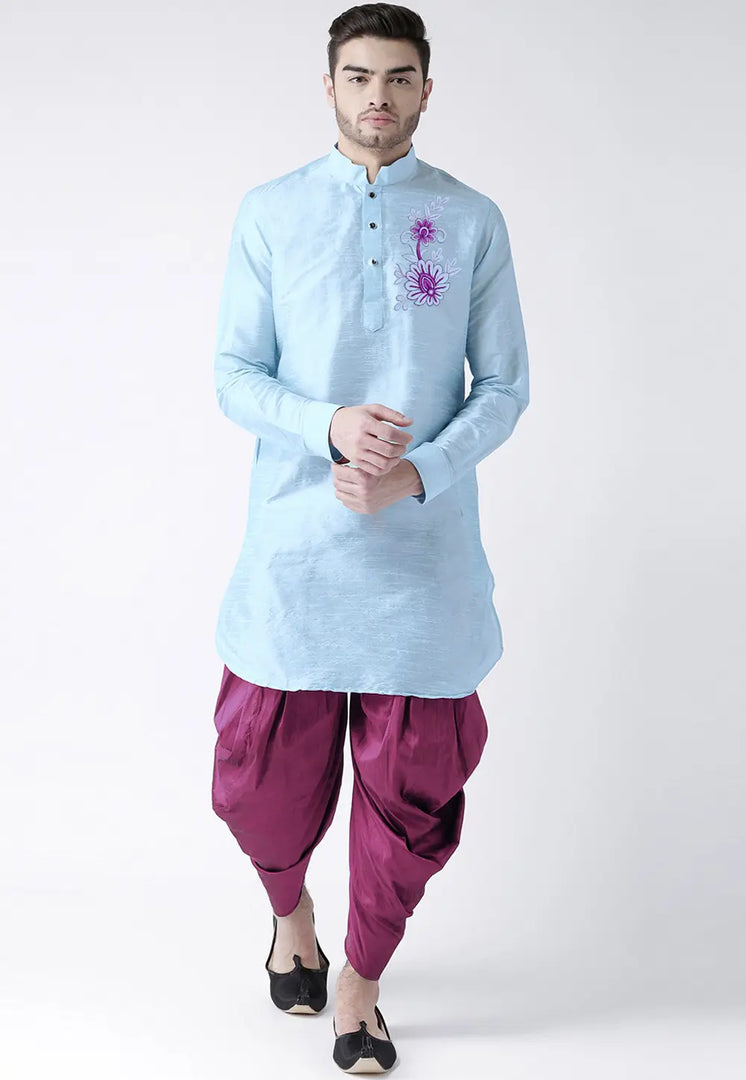 Sky Blue Dupion Silk Dhoti Kurta
