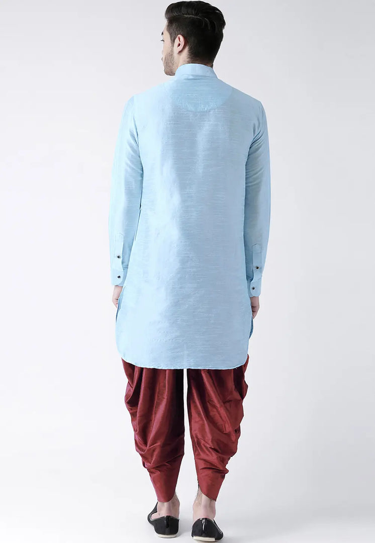 Sky Blue Dupion Silk Dhoti Kurta