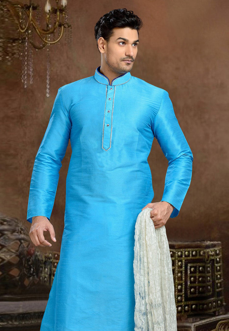 Sky Blue Dupion Silk Kurta Pajama