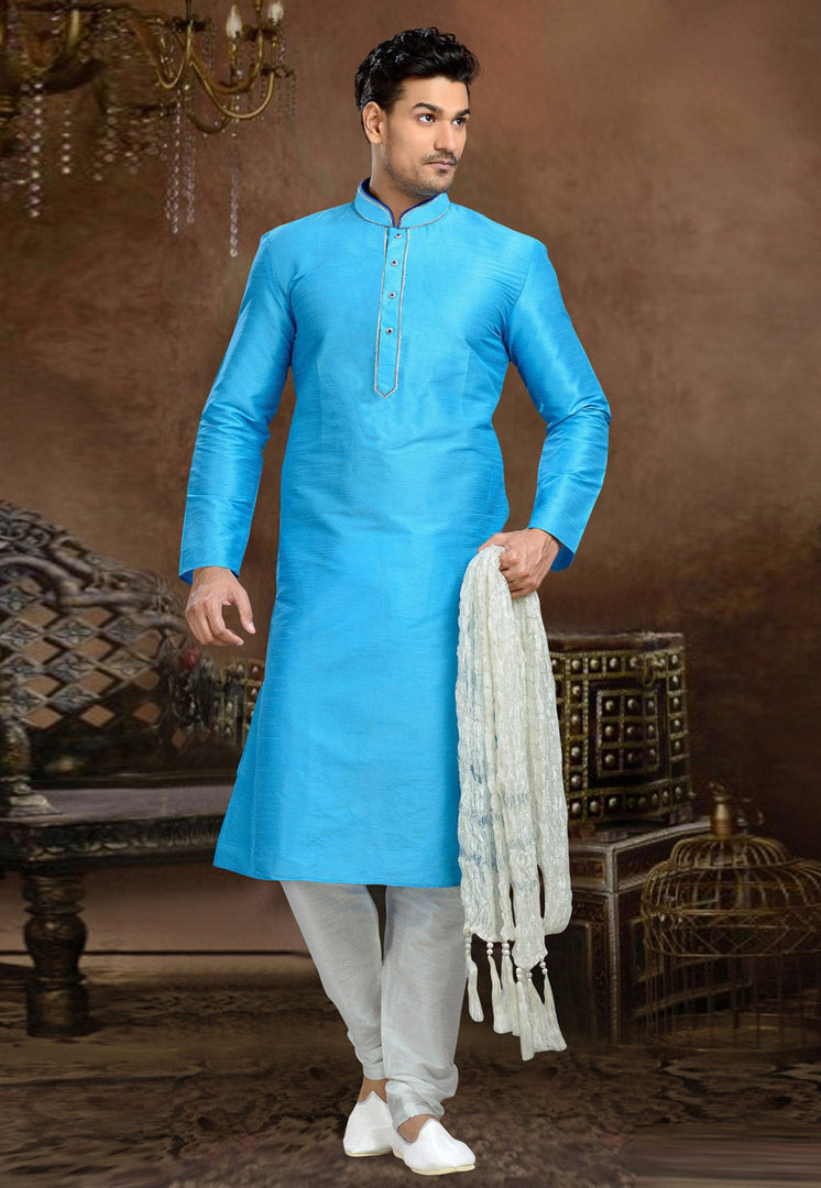 Sky Blue Dupion Silk Kurta Pajama