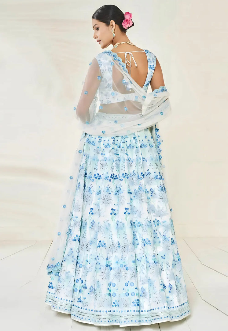 Sky Blue Faux Georgette Lehenga Choli