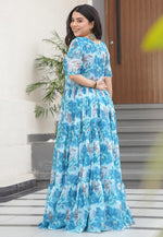 Load image into Gallery viewer, Sky Blue Faux Georgette Printed Gown
